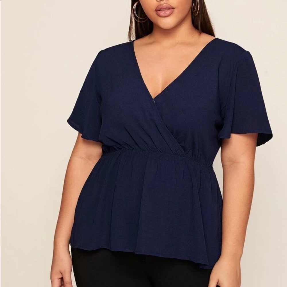 SHEIN Navy Blue Peplum Blouse (Plus)